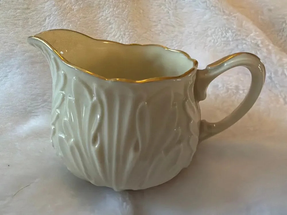Lenox Cream Gold Trim Creamer Pitcher Leaf Pattern Fine China Made in USA VTG